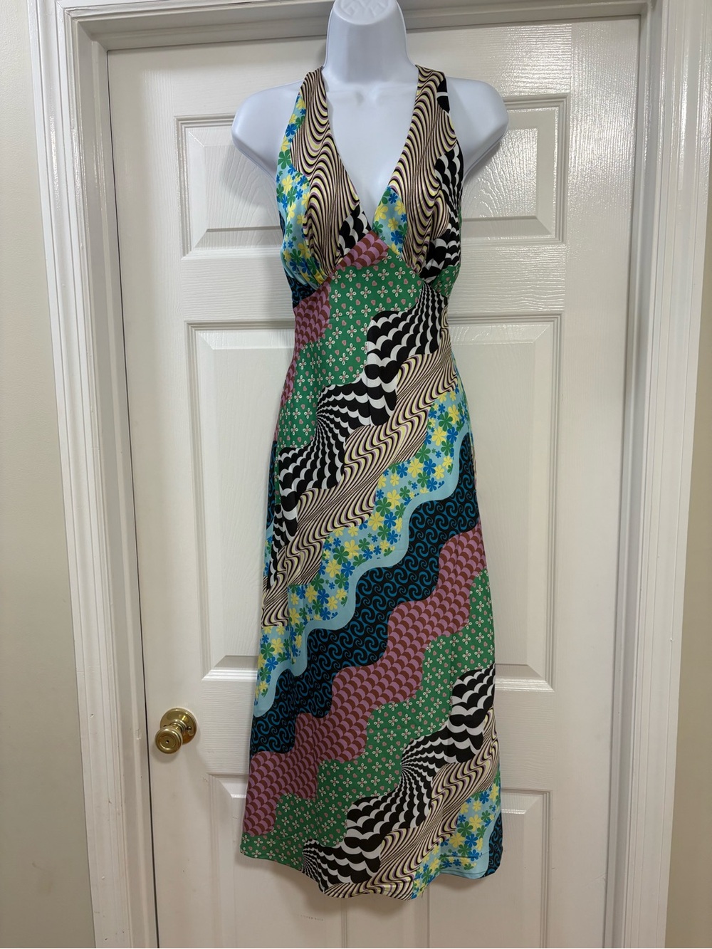 Another Girl Petunia Satin Patchwork Midi Dress from urban outfitters,NWT